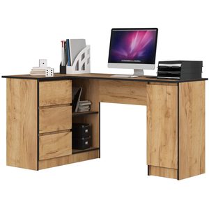Birou colt stanga in L cu 3 sertare si rafturi, PAL laminat 16 mm, 155x85x77 cm, stejar craft