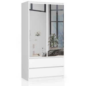 Dulap cu 2 usi si 2 sertare, cu oglinda, PAL laminat 16 mm, 90x51x180 cm, alb