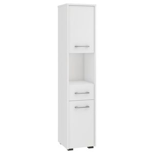 Dulap baie tip coloana cu 2 usi, 1 sertar si rafturi interioare, PAL laminat, 30x30x140 cm, alb
