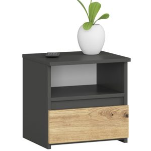 Noptiera cu 1 sertar, PAL laminat 16mm, 40x35x40 cm, gri si stejar artisan