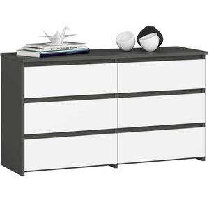 Comoda cu 6 sertare, PAL laminat, 100x35x57 cm, gri si alb