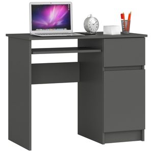 Birou computer PIKSEL, cu sertar, dulap si raft pentru tastatura, dreapta, 90x50x77 cm, stejar gri
