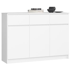 Comoda cu 3 usi si 3 sertare, PAL laminat, 138x40x99 cm, alb mat