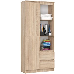 Dulap cu usa, 2 sertare si 7 rafturi, PAL laminat 16 mm, 80x35x180 cm, sonoma