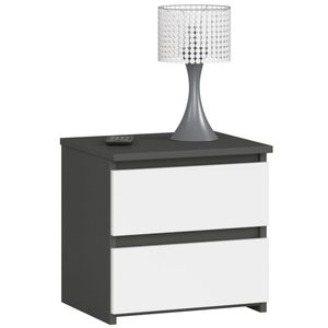 Noptiera cu 2 sertare, din PAL laminat, 40x35x40 cm, gri si alb