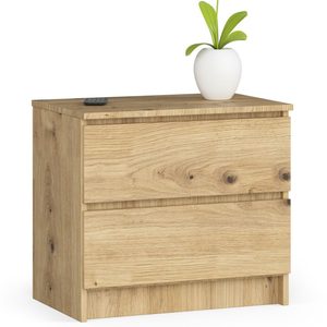 Noptiera cu 2 sertare din PAL laminat 16 mm, 60x40x55 cm, stejar artisan
