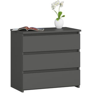 Noptiera cu 3 sertare, PAL laminat 16 mm, 60x35x57 cm, gri mat