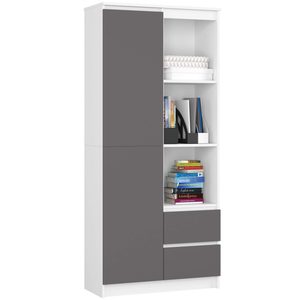 Dulap cu usa, 2 sertare si 7 rafturi, PAL laminat 16 mm, 80x35x180 cm, alb si gri