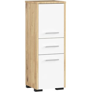 Dulap de baie tip baza, cu 2 usi si sertar, PAL 16 mm, 30x30x85 cm, stejar artisan si alb