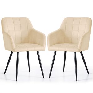 Set 2 scaune dining tapitate cu velur Luxano, cusaturi patrate, 54x58x82 cm, bej deschis