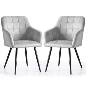 Set 2 scaune dining tapitate cu velur Luxano, cusaturi patrate, 54x58x82 cm, gri
