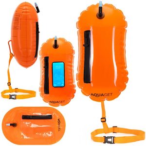 Geanta de inot cu spatiu depozitare uscat 2 in 1, geamandura gonflabila de siguranta, fereastra transparenta pentru utilizare telefon, 20 L, 42x22x15 cm, portocaliu fluorescent