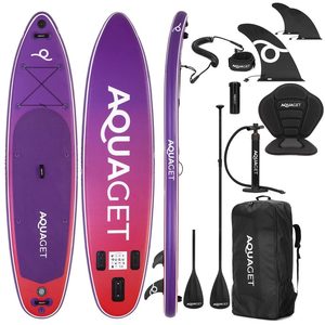Set placa gonflabila Stand Up PaddleBoard 350x84x15 cm, cu pompa, scaun kayak, kit de reparatii, geanta de transport, vasla 2 in 1, maxim 220 kg, mov violet