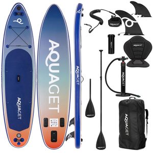 Set placa gonflabila Stand Up PaddleBoard 350x84x15 cm, cu pompa, scaun kayak, kit de reparatii, geanta de transport, vasla 2 in 1, maxim 220 kg, albastru