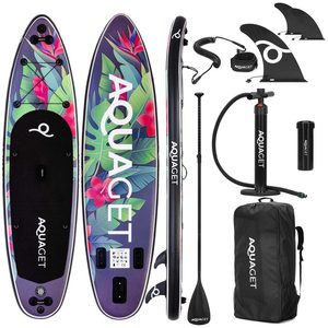 Set placa gonflabila Stand Up PaddleBoard 320x81x15 cm, cu pompa, scaun kayak, kit de reparatii, geanta de transport, vasla 2 in 1, maxim 150 kg, mov floral