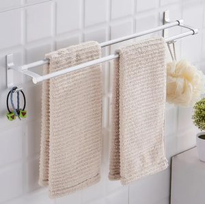 Suport din aluminiu pentru 2 prosoape + 2 cuiere, lungime 60 cm, culoare Argintiu