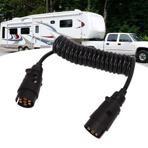 Cablu electric spiralat pentru remorca sau rulota cu 2 mufe Tata/Tata cu 7 pini, lungime 2.5m, culoare Neagra