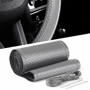 Husa volan din PIELE GRI + ATA GRI, diametru 37 - 39 cm (se coase, aspect ORIGINAL)