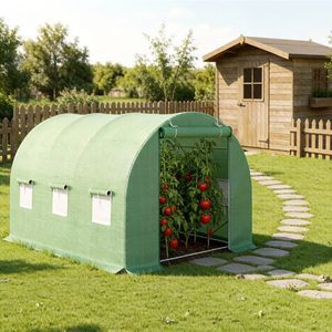Solar de gradina, dimensiune 300x200x200cm, folie verde PE cu plasa 140g/mp UV, 1 usa, 6 ferestre, teava otel galvanizat de 19mm