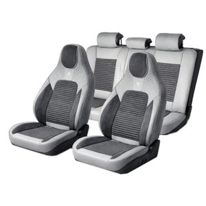 Set huse scaune auto Premium, model BLAZE Elite, design Sportiv,  universale, ergonomice, Piele Ecologica cu insertii textile, culoare Gri/Crem