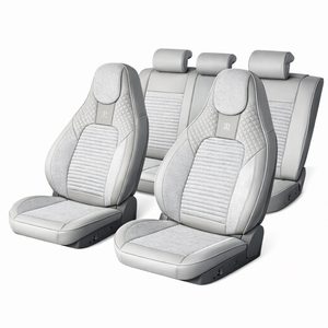 Set huse scaune auto Premium, model BLAZE Luxor, design Sportiv,  universale, ergonomice, Piele Ecologica cu insertii textile, culoare Crem/Gri