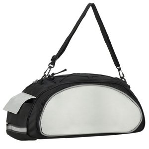 Geanta portbagaj bicicleta, 1 compartiment si 3 buzunare laterale, 40x20x17cm, negru cu elemente reflectorizante gri