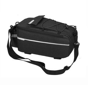 Geanta portbagaj bicicleta, 1 compartiment si 2 buzunare laterale, 38x14x16cm, negru cu elemente reflectorizante gri