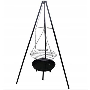 Gratar metalic, cu trepied si tava de gatire suspendata, reglabil, 147x95cm