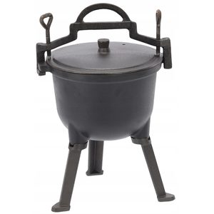 Ceaun vanatoresc din fonta, cu capac si picioare pentru gatit in aer liber, 5L, 25x42 cm, negru