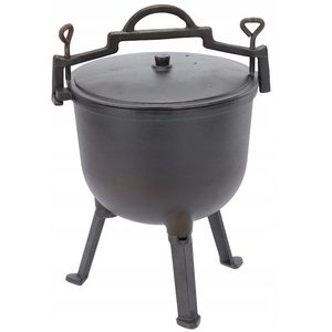 Ceaun vanatoresc din fonta, cu capac si picioare pentru gatit in aer liber, 8 litri, 32x47 cm, negru