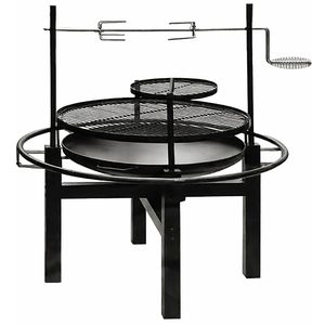 Gratar multifunctional cu rotisor, constructie metalica rezistenta, 90x86x99 cm, negru