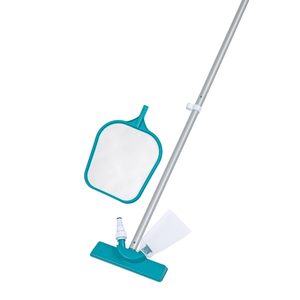 Set curatare piscina Bestway 58013 cu plasa si aspirator manual, conectare furtun gradina, tija aluminiu 167 cm