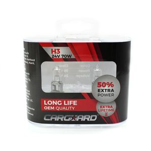 Set de 2 becuri Halogen 24V -  H3, 70W, +50% Intensitate - LONG LIFE - CARGUARD