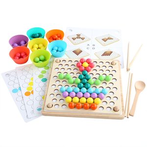 Joc de societate din lemn 3 în 1, puzzle cu bile, șah zburător