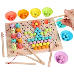 2 în 1 Montessori jucărie din lemn de pescuit și puzzle cu bile