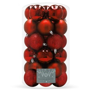 Set globuri de Craciun, 30 bucati, 3 modele, 6 cm, rosu