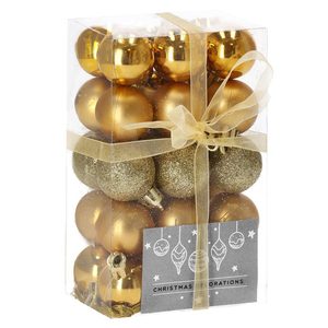 Set globuri de Craciun, 30 bucati, 3 modele, 3 cm, auriu