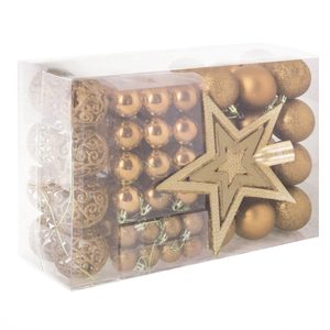 Set globuri si decoratiuni de Craciun, 100 piese, diverse dimensiuni cu stea, auriu