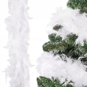 Ghirlanda pentru decor sau bradul de Craciun, model puf si pene, alba, 400cm