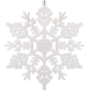 Decoratiune brad fulg de zapada, 13cm, alb cu sclipici