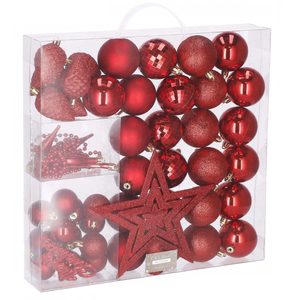 Set globuri si decoratiuni de Craciun, 51 piese, diverse dimensiuni, rosu