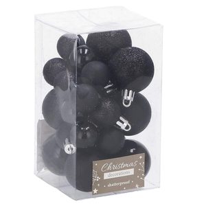 Set globuri de Craciun, 25 bucati, 3 modele, 2,5 cm si 4 cm, negru
