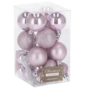Set globuri de Craciun, 25 bucati, 3 modele, 2,5 cm si 4 cm, roz