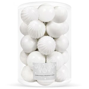 Set globuri de Craciun, 20 bucati, 5 modele, 6 cm, alb