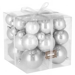 Set globuri de Craciun, 37 bucati, 3-8cm, argintiu