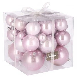Set globuri de Craciun, 37 bucati, 3-8 cm, roz