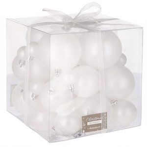 Set globuri de Craciun, 37 bucati, 3-8cm, alb perla