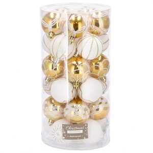 Set globuri de Craciun cu modele de sarbatori, 30 bucati, 7cm, alb auriu