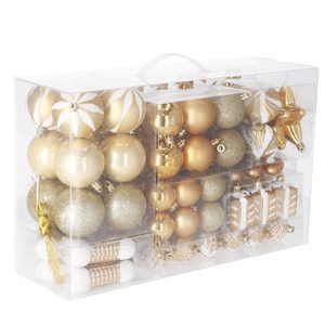 Set globuri si decoratiuni de Craciun, 77 piese, diverse dimensiuni, auriu