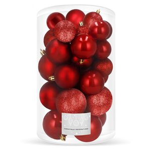 Set globuri de Craciun, 30 bucati, 3 modele, 4/5/6 cm, rosu